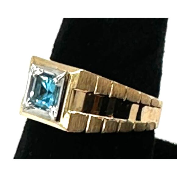 10K Yellow Gold Mens Ring with Blue stone  Size 11 - Picture 4 of 7
